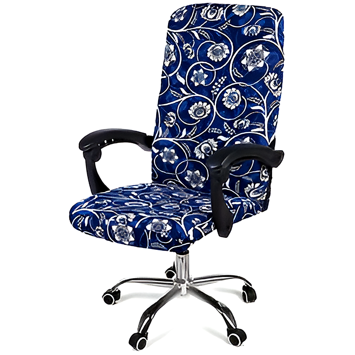 Printed stretch office chair cover for swivel desk chairs