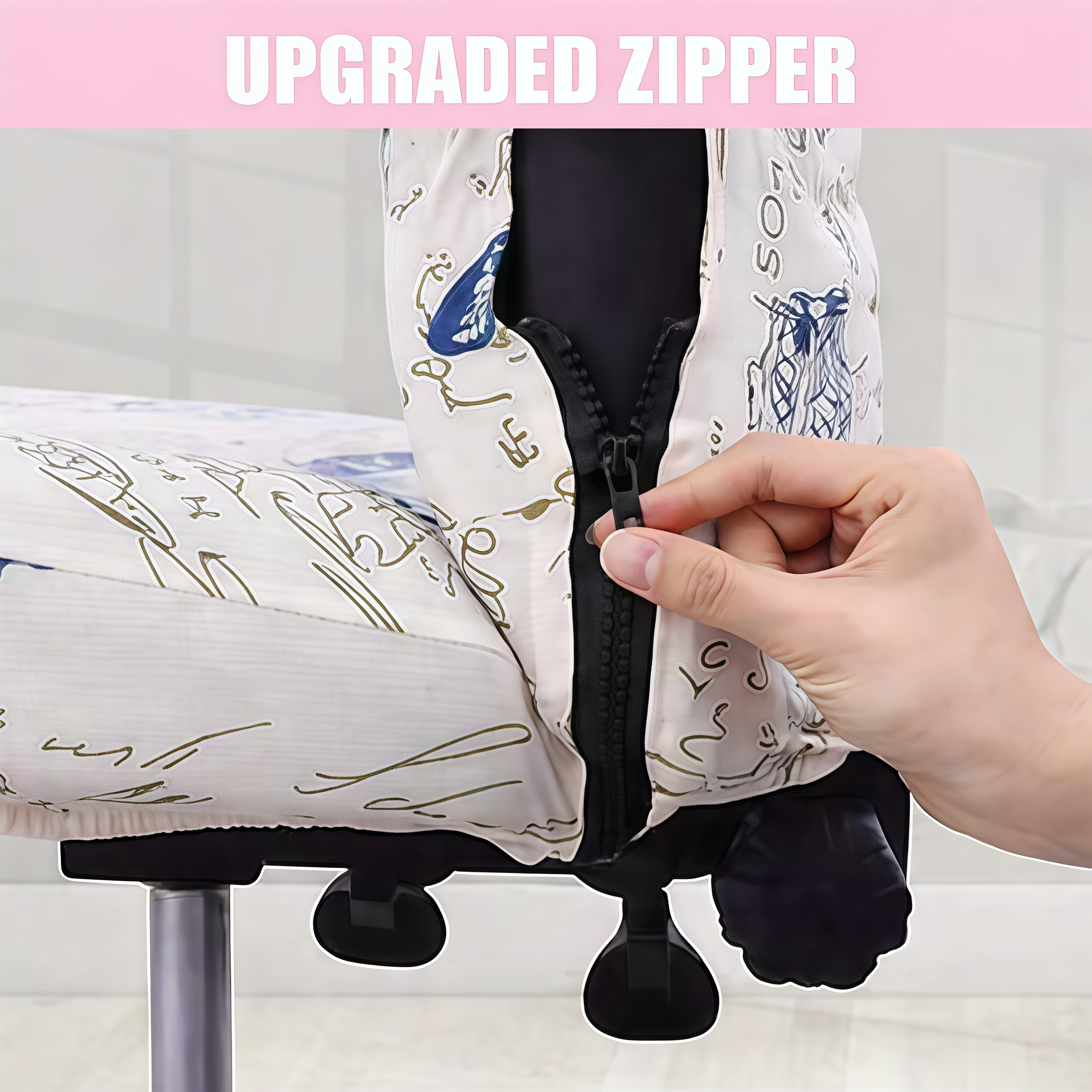 Printed stretch office chair cover for swivel desk chairs