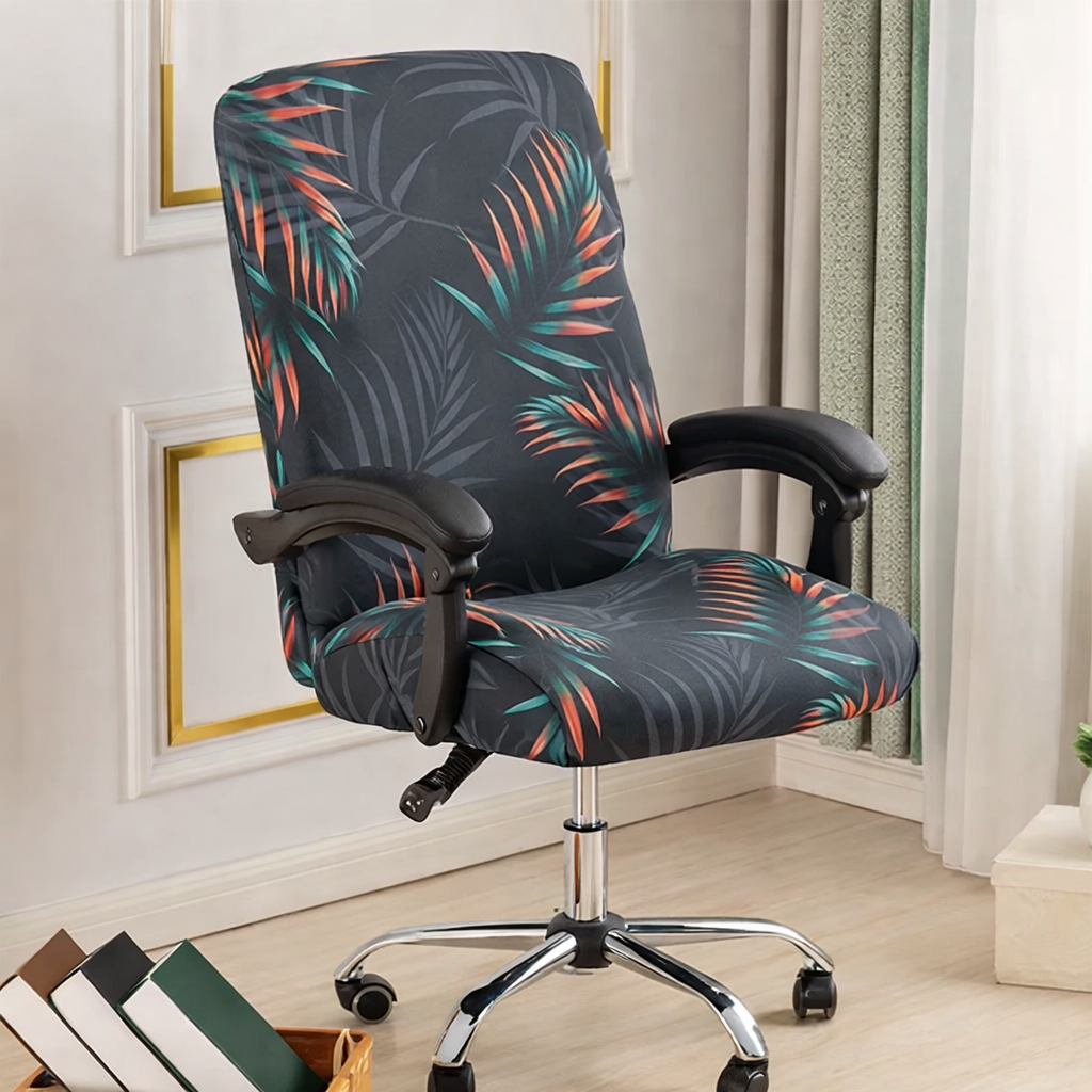 Printed stretch office chair cover for swivel desk chairs