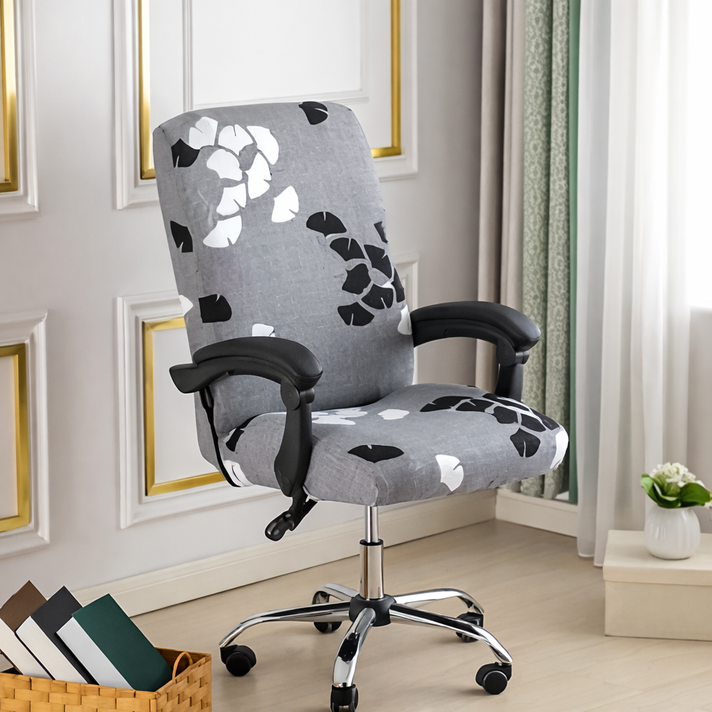 Printed stretch office chair cover for swivel desk chairs