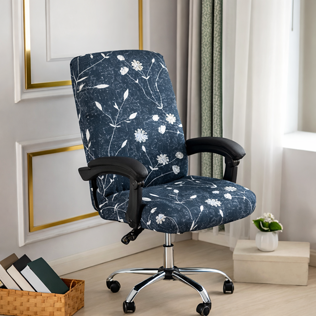 Printed stretch office chair cover for swivel desk chairs