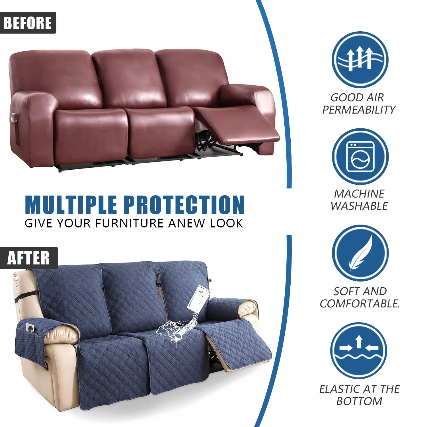 Easy Going Waterproof Recliner Comfy Cover - 3 Seater